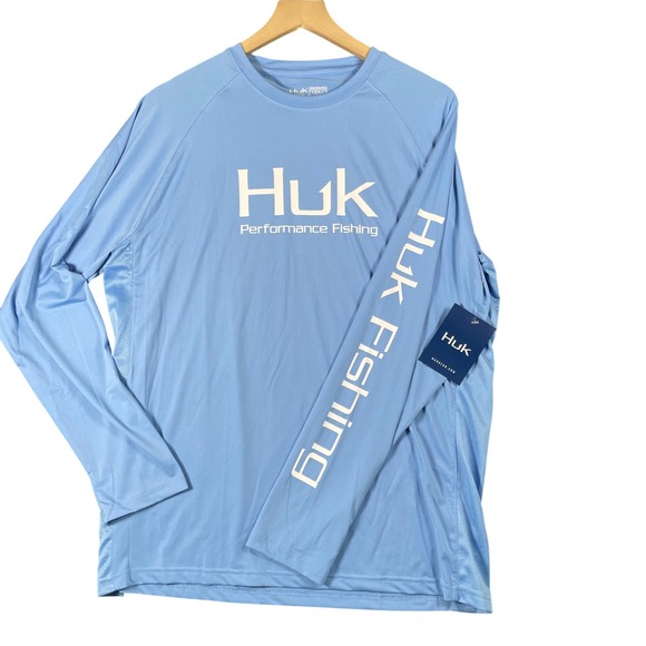New Huk Long Sleeve Shirt Mens Large Blue Performance Fishing Light Vented NWT - Picture 1 of 10